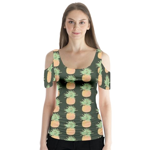 Pineapple Green Butterfly Sleeve Cutout Tee  by ConteMonfrey