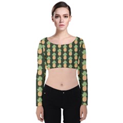 Pineapple Green Velvet Long Sleeve Crop Top by ConteMonfrey