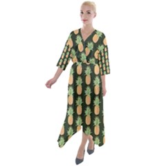 Pineapple Green Quarter Sleeve Wrap Front Maxi Dress by ConteMonfrey