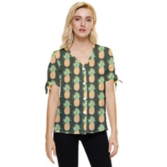 Pineapple Green Bow Sleeve Button Up Top by ConteMonfrey