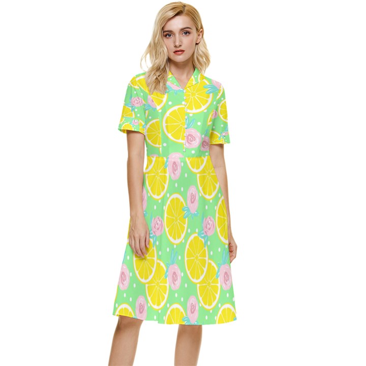 Green lemons Button Top Knee Length Dress