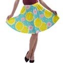 Blue neon lemons A-line Skater Skirt View1