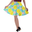 Blue neon lemons A-line Skater Skirt View2