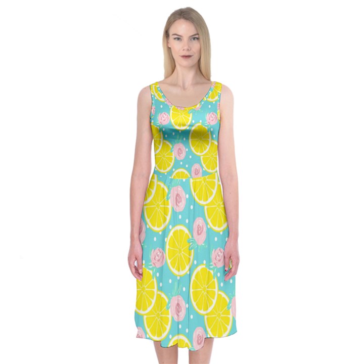 Blue neon lemons Midi Sleeveless Dress