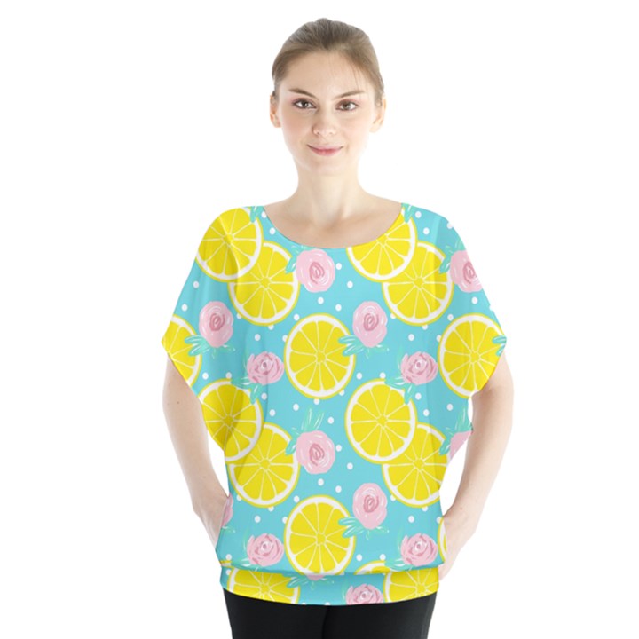 Blue neon lemons Batwing Chiffon Blouse