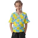 Blue neon lemons Kids  V-Neck Horn Sleeve Blouse View1