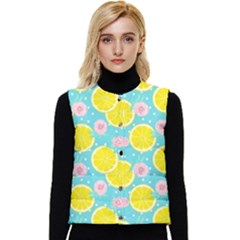 Blue Neon Lemons Women s Short Button Up Puffer Vest by ConteMonfrey