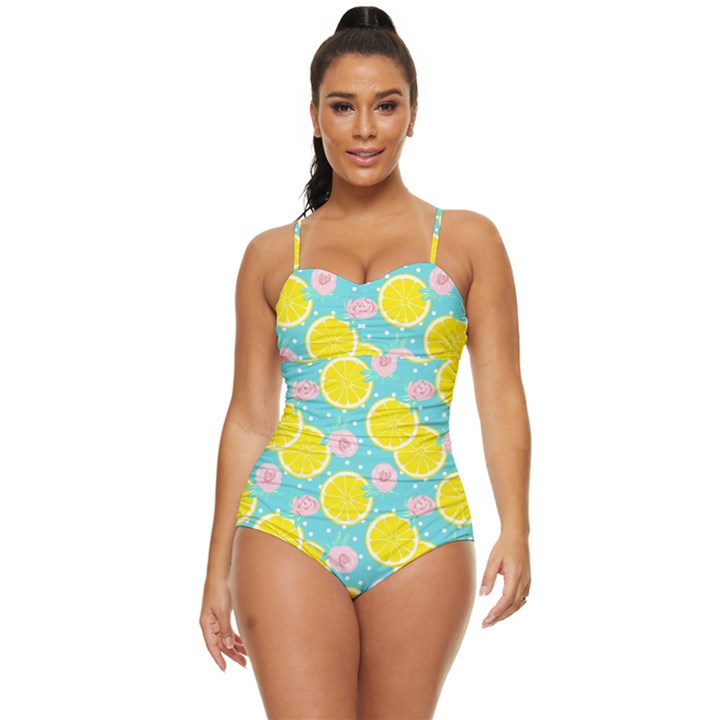 Blue neon lemons Retro Full Coverage Swimsuit