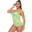 Blue neon lemons Retro Full Coverage Swimsuit View2