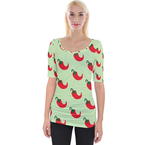 Small Mini Peppers Green Wide Neckline Tee by ConteMonfrey