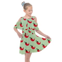 Small Mini Peppers Green Kids  Shoulder Cutout Chiffon Dress by ConteMonfrey