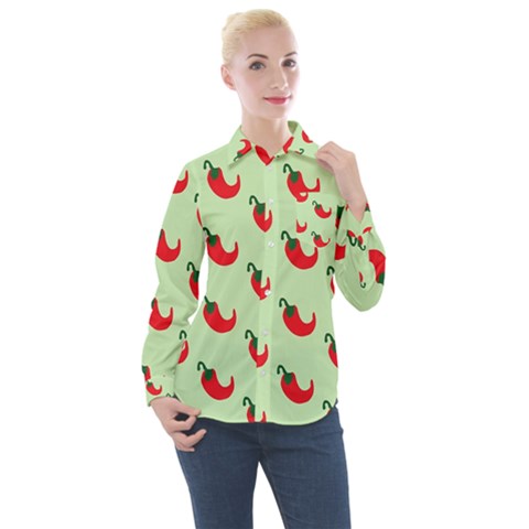 Small Mini Peppers Green Women s Long Sleeve Pocket Shirt by ConteMonfrey