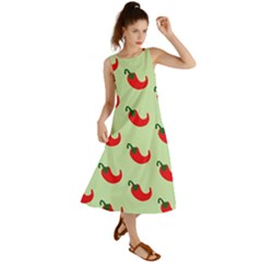 Small Mini Peppers Green Summer Maxi Dress