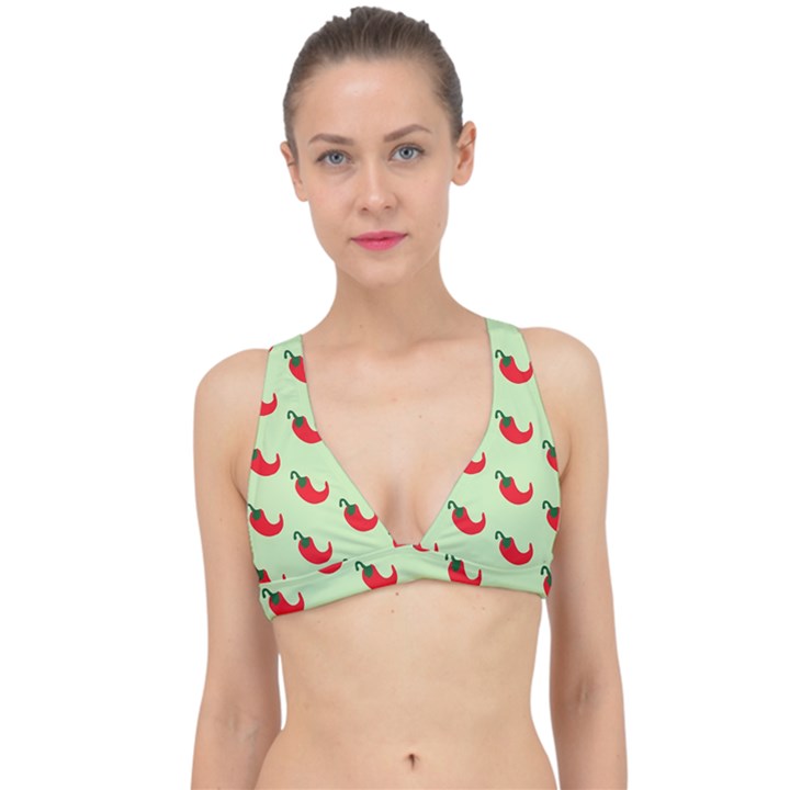 Small Mini Peppers Green Classic Banded Bikini Top