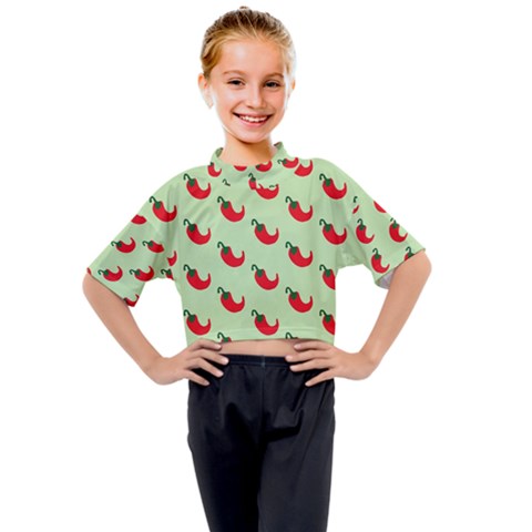 Small Mini Peppers Green Kids Mock Neck Tee by ConteMonfrey