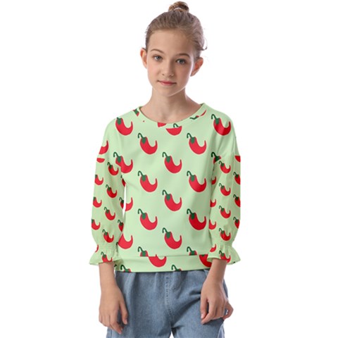 Small Mini Peppers Green Kids  Cuff Sleeve Top by ConteMonfrey