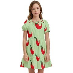 Small Mini Peppers Green Kids  Puff Sleeved Dress by ConteMonfrey