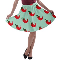 Small Mini Peppers Blue A-line Skater Skirt by ConteMonfrey