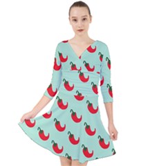 Small Mini Peppers Blue Quarter Sleeve Front Wrap Dress by ConteMonfrey