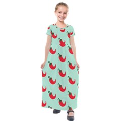 Small Mini Peppers Blue Kids  Short Sleeve Maxi Dress by ConteMonfrey