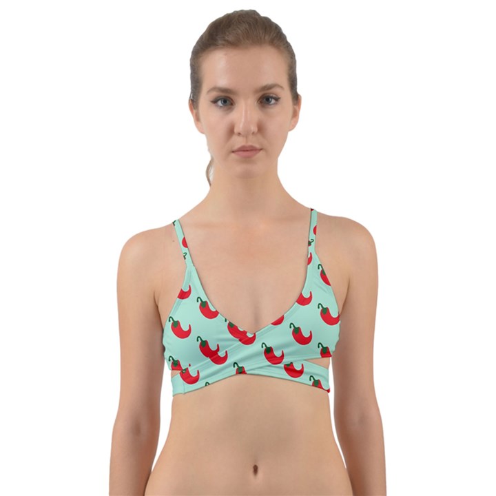 Small Mini Peppers Blue Wrap Around Bikini Top