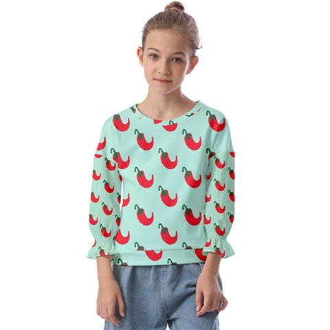 Small Mini Peppers Blue Kids  Cuff Sleeve Top by ConteMonfrey