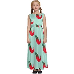 Small Mini Peppers Blue Kids  Satin Sleeveless Maxi Dress by ConteMonfrey