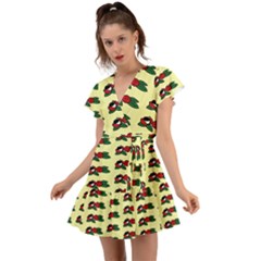 Guarana Fruit Clean Flutter Sleeve Wrap Dress by ConteMonfrey