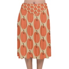 Cute Pumpkin Velvet Flared Midi Skirt by ConteMonfrey