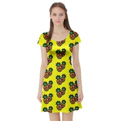 Yellow Background Pineapples Short Sleeve Skater Dress by ConteMonfrey