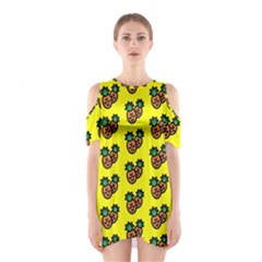 Yellow Background Pineapples Shoulder Cutout One Piece Dress by ConteMonfrey