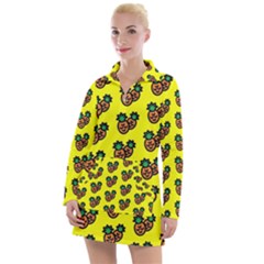 Yellow Background Pineapples Women s Long Sleeve Casual Dress by ConteMonfrey