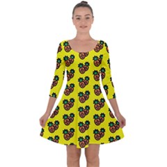 Yellow Background Pineapples Quarter Sleeve Skater Dress by ConteMonfrey