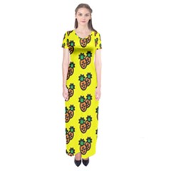 Yellow Background Pineapples Short Sleeve Maxi Dress by ConteMonfrey