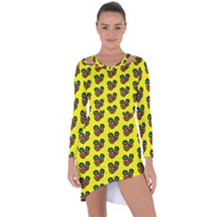 Yellow Background Pineapples Asymmetric Cut-out Shift Dress by ConteMonfrey