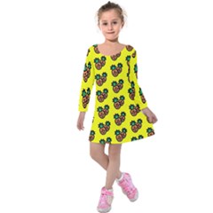 Yellow Background Pineapples Kids  Long Sleeve Velvet Dress