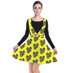 Yellow Background Pineapples Plunge Pinafore Dress by ConteMonfrey