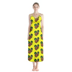 Yellow Background Pineapples Button Up Chiffon Maxi Dress by ConteMonfrey