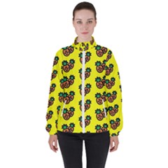 Yellow Background Pineapples Women s High Neck Windbreaker by ConteMonfrey