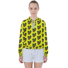 Yellow Background Pineapples Women s Tie Up Sweat by ConteMonfrey