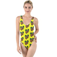 Yellow Background Pineapples High Leg Strappy Swimsuit by ConteMonfrey