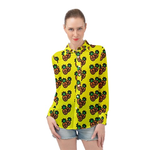 Yellow Background Pineapples Long Sleeve Chiffon Shirt by ConteMonfrey