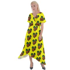 Yellow Background Pineapples Cross Front Sharkbite Hem Maxi Dress by ConteMonfrey