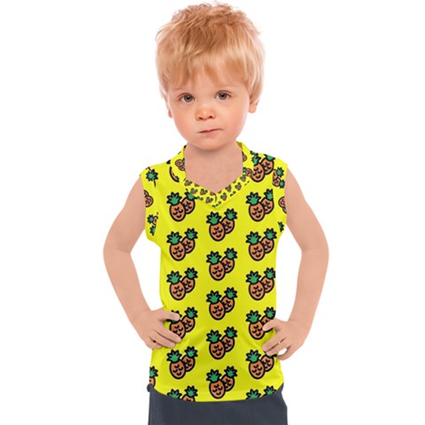 Yellow Background Pineapples Kids  Sport Tank Top by ConteMonfrey