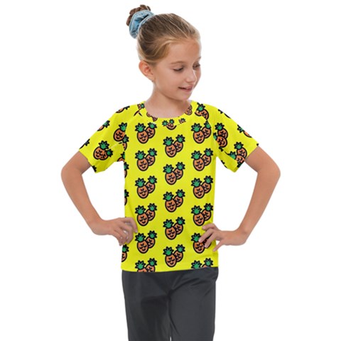 Yellow Background Pineapples Kids  Mesh Piece Tee by ConteMonfrey