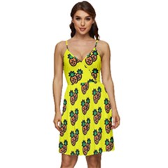 Yellow Background Pineapples V-neck Pocket Summer Dress  by ConteMonfrey