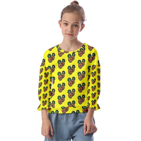 Yellow Background Pineapples Kids  Cuff Sleeve Top by ConteMonfrey