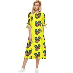 Yellow Background Pineapples Bow Sleeve Chiffon Midi Dress by ConteMonfrey