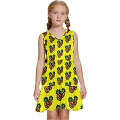 Yellow Background Pineapples Kids  Sleeveless Tiered Mini Dress