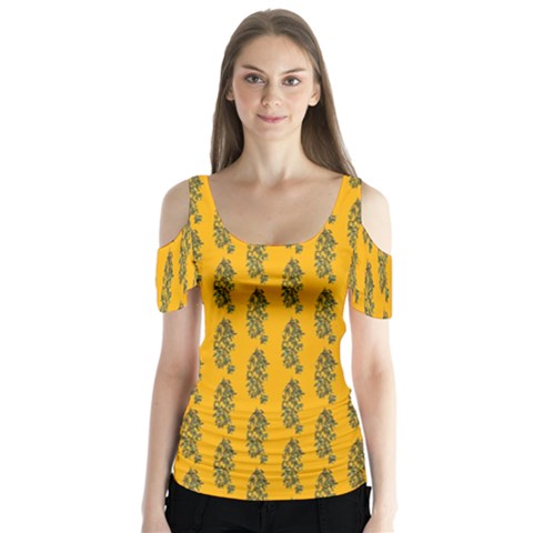 Yellow Lemon Branches Garda Butterfly Sleeve Cutout Tee  by ConteMonfrey